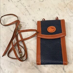 Vintage Dooney & Bourke Blue and Tan Phone Crossbody